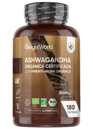 BIO Ashwagandha con Pimienta Negra Orgánica | 605 mg | 180 Cápsulas Veganas
