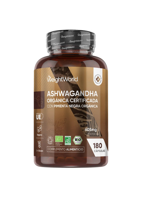 BIO Ashwagandha con Pimienta Negra Orgánica | 605 mg | 180 Cápsulas Veganas
