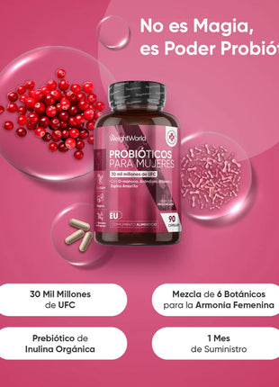 Probióticos para Mujer | 30 Mil Millones UFC | 90 Cápsulas de Liberación Prolongada