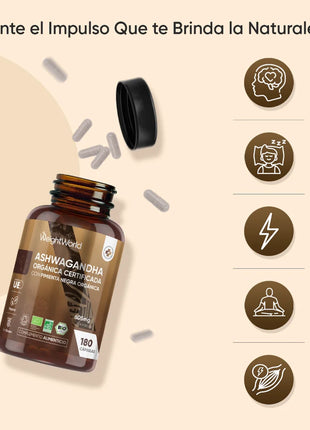 BIO Ashwagandha con Pimienta Negra Orgánica | 605 mg | 180 Cápsulas Veganas