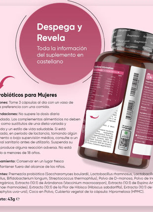 Probióticos para Mujer | 30 Mil Millones UFC | 90 Cápsulas de Liberación Prolongada