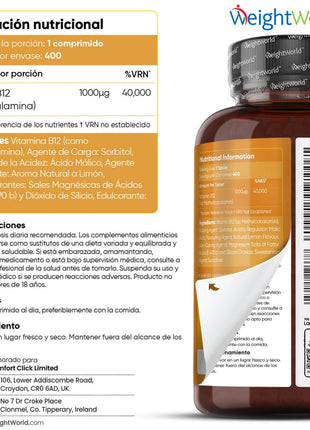 WeightWorld Vitamina B12 Metilcobalamina Masticable 1000 mg - 400 comprimidos