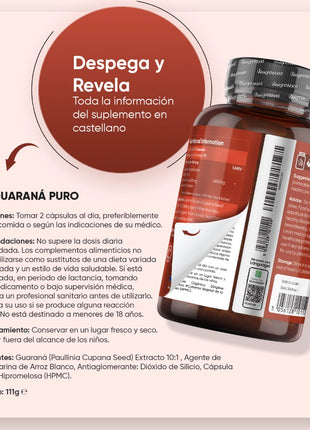 Guaraná Puro 4800 mg | 180 Cápsulas Veganas