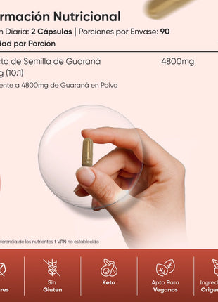 Guaraná Puro 4800 mg | 180 Cápsulas Veganas